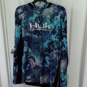 Huk Blue and Black Patterned Fishing Hoodie